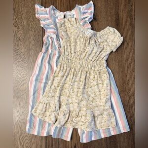 Lot of 2 outfits 4T  Wide Leg Romper / Heart & Arrows Floral Dress EUC. BOHO DK